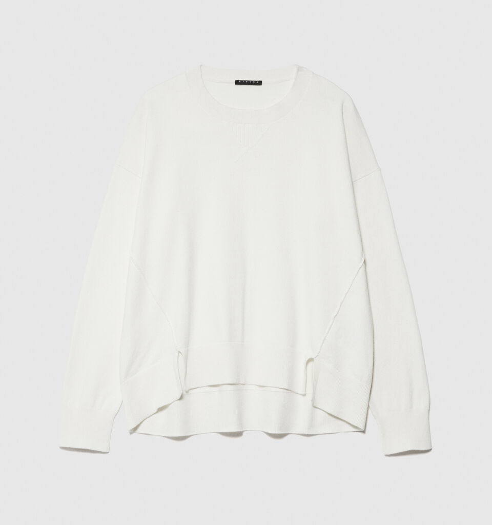 Sweater with slits - women's crew neck sweaters - Creamy White | Sisley image number 6